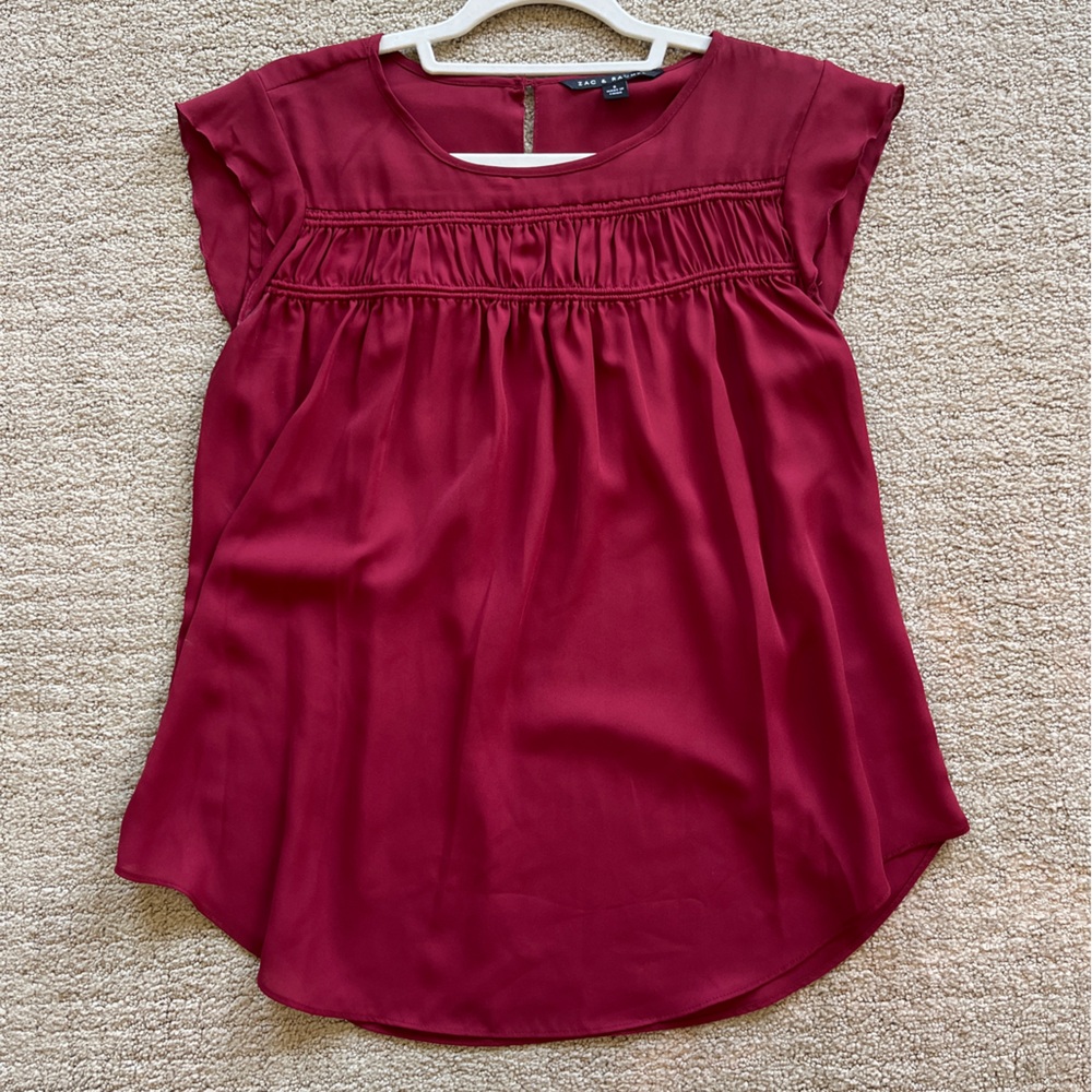 Beautiful Red Blouse With Flutter sleeves Ruffled